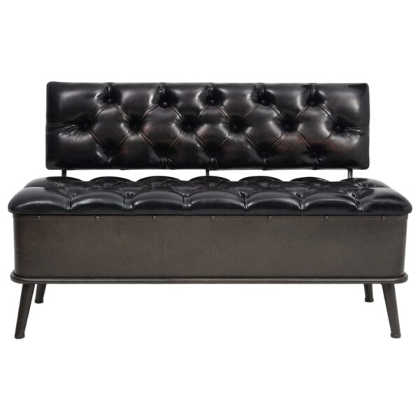 vidaXL Storage Bench with Backrest 43.3" Black Faux Leather - Image 3