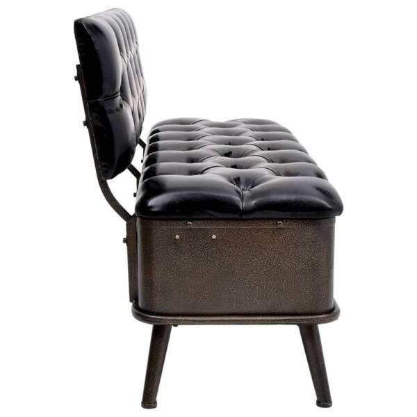 vidaXL Storage Bench with Backrest 43.3" Black Faux Leather - Image 4