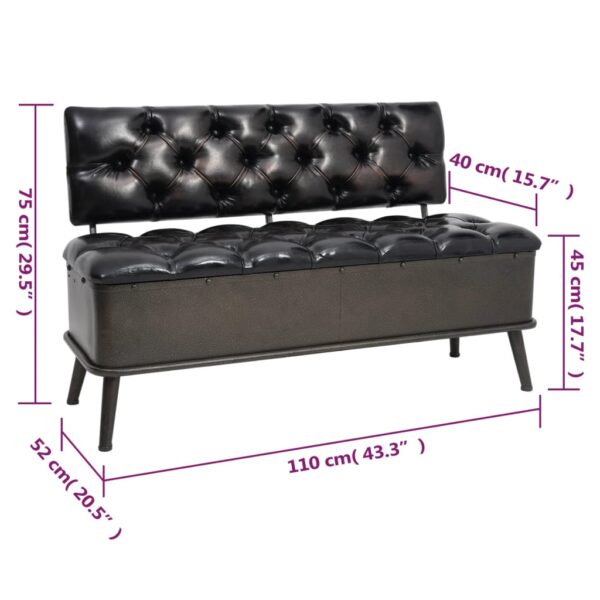 vidaXL Storage Bench with Backrest 43.3" Black Faux Leather - Image 9