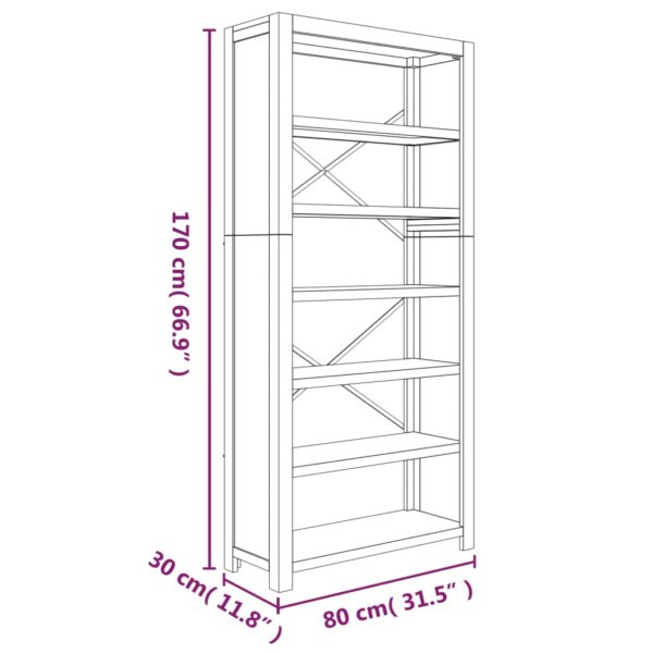 vidaXL 6-Tier Bookcase 31.5"x11.8"x66.9" Solid Wood Acacia - Image 8