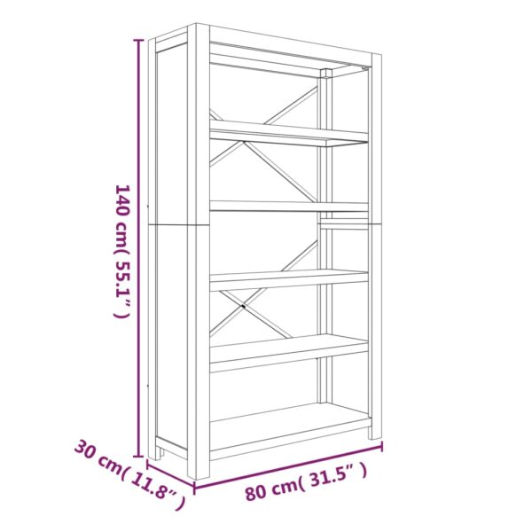 vidaXL 5-Tier Bookcase 31.5"x11.8"x55.1" Solid Wood Acacia - Image 8