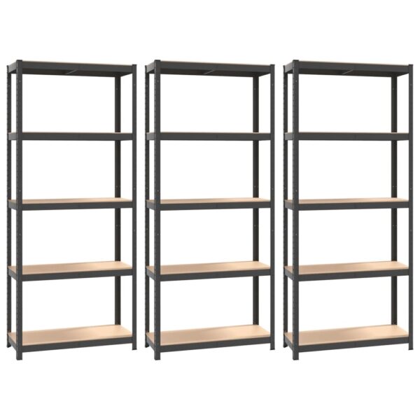 vidaXL 5-Layer Shelves 3 pcs Anthracite Steel&Engineered Wood - Image 2