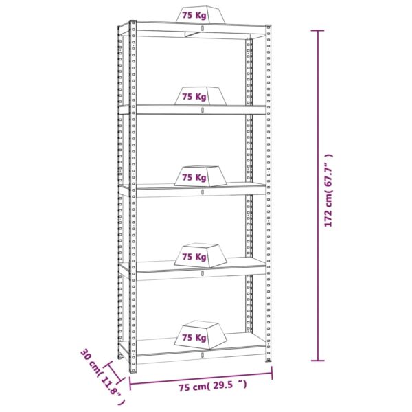 vidaXL 5-Layer Shelves 3 pcs Anthracite Steel&Engineered Wood - Image 10