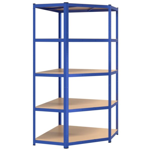 vidaXL 5-Layer Corner Shelf Blue Steel&Engineered Wood - Image 2