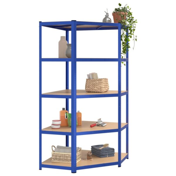 vidaXL 5-Layer Corner Shelf Blue Steel&Engineered Wood - Image 3