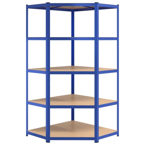 vidaXL 5-Layer Corner Shelf Blue Steel&Engineered Wood - Image 4