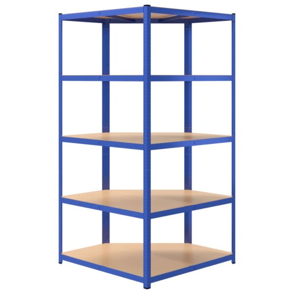 vidaXL 5-Layer Corner Shelf Blue Steel&Engineered Wood - Image 6