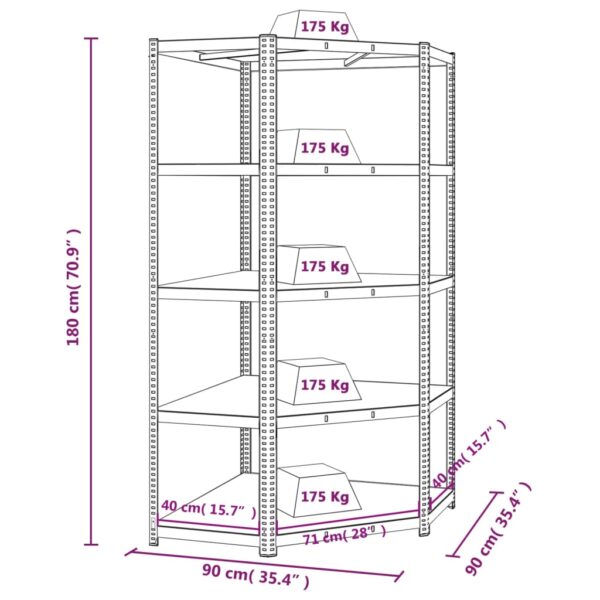 vidaXL 5-Layer Corner Shelf Blue Steel&Engineered Wood - Image 9