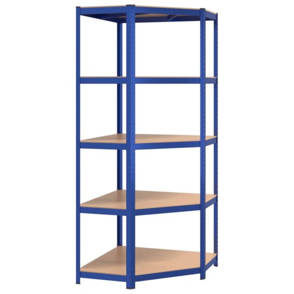 vidaXL 5-Layer Corner Shelf Blue Steel&Engineered Wood - Image 2