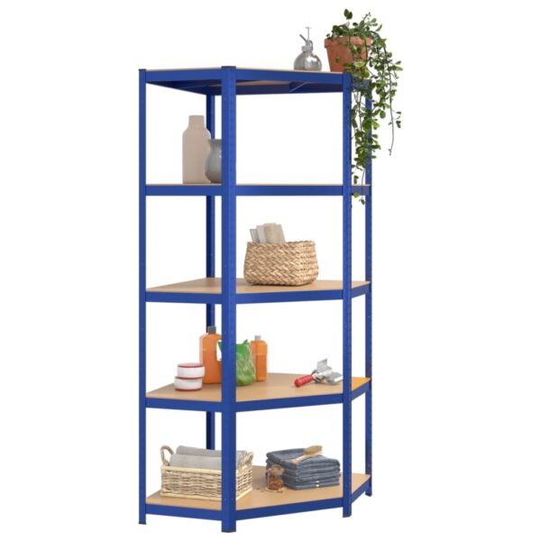 vidaXL 5-Layer Corner Shelf Blue Steel&Engineered Wood - Image 3