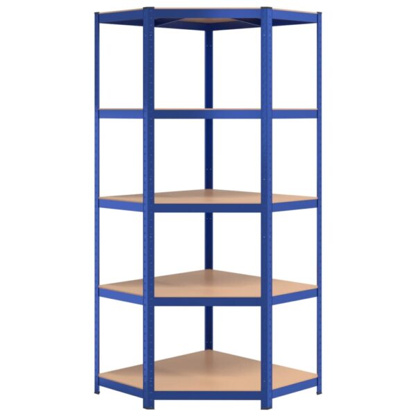 vidaXL 5-Layer Corner Shelf Blue Steel&Engineered Wood - Image 4