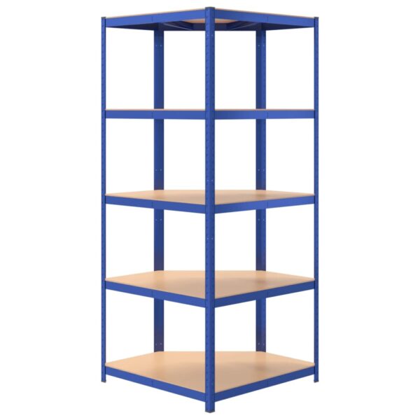 vidaXL 5-Layer Corner Shelf Blue Steel&Engineered Wood - Image 6