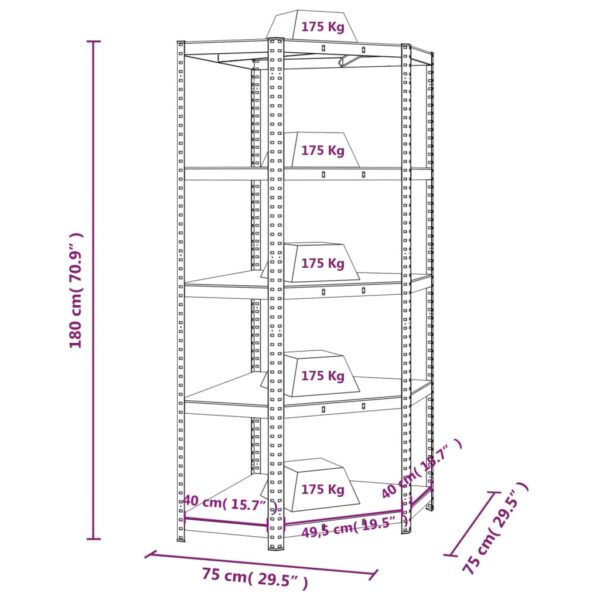 vidaXL 5-Layer Corner Shelf Blue Steel&Engineered Wood - Image 9