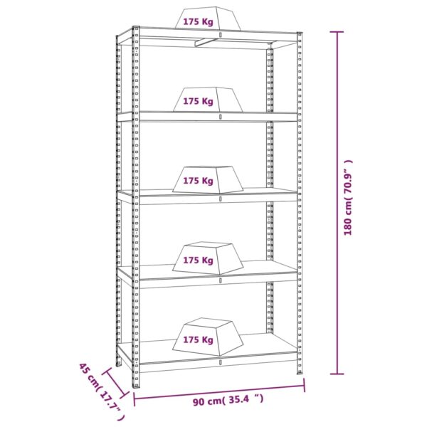 vidaXL 5-Layer Heavy-duty Shelf Gray Steel&Engineered Wood - Image 10