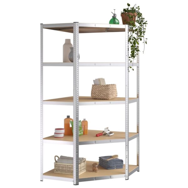 vidaXL 5-Layer Heavy-duty Corner Shelf Silver Steel&Engineered Wood - Image 3