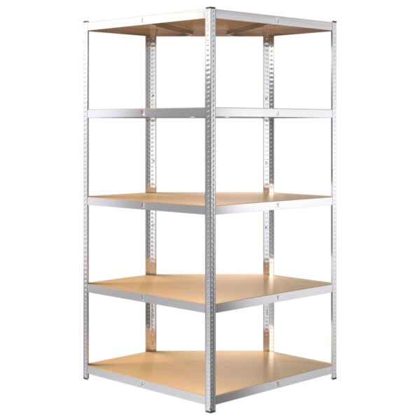 vidaXL 5-Layer Heavy-duty Corner Shelf Silver Steel&Engineered Wood - Image 6