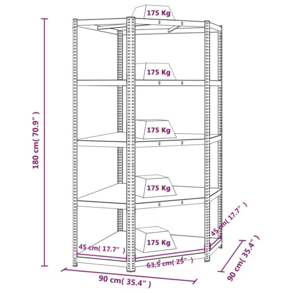 vidaXL 5-Layer Heavy-duty Corner Shelf Silver Steel&Engineered Wood - Image 9