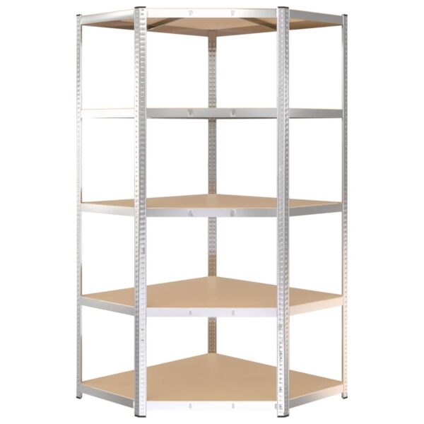 vidaXL 5-Layer Corner Shelf Silver Steel&Engineered Wood - Image 4