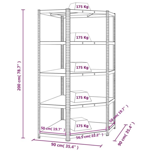 vidaXL 5-Layer Corner Shelf Silver Steel&Engineered Wood - Image 9