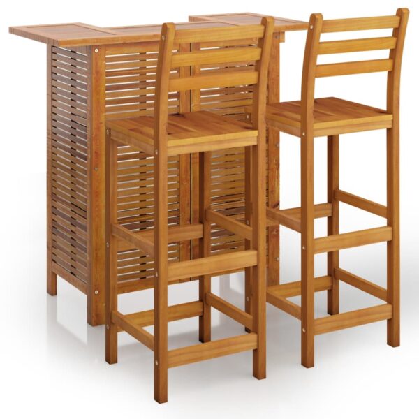 vidaXL 3 Piece Patio Bar Set Solid Wood Acacia - Image 2