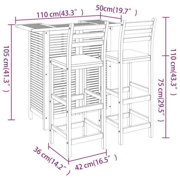 vidaXL 3 Piece Patio Bar Set Solid Wood Acacia - Image 12