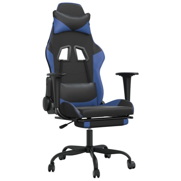 vidaXL Massage Gaming Chair with Footrest Black&Blue Faux Leather - Image 2