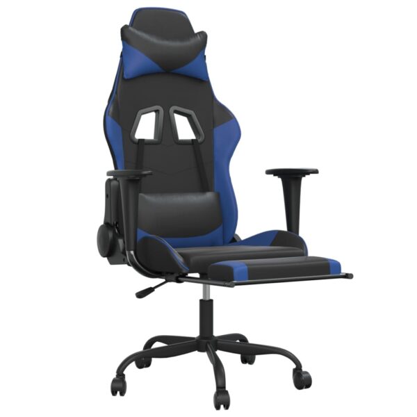 vidaXL Massage Gaming Chair with Footrest Black&Blue Faux Leather - Image 3