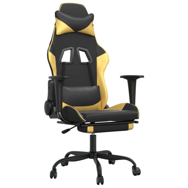 vidaXL Massage Gaming Chair with Footrest Black&Gold Faux Leather - Image 2