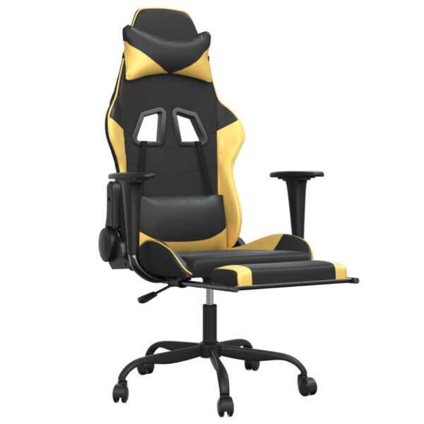 vidaXL Massage Gaming Chair with Footrest Black&Gold Faux Leather - Image 3