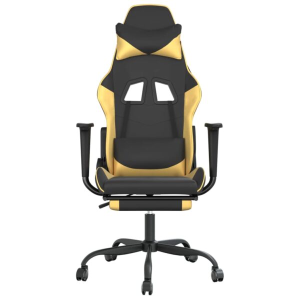 vidaXL Massage Gaming Chair with Footrest Black&Gold Faux Leather - Image 4