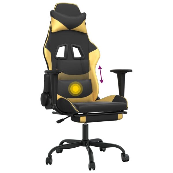 vidaXL Massage Gaming Chair with Footrest Black&Gold Faux Leather - Image 8