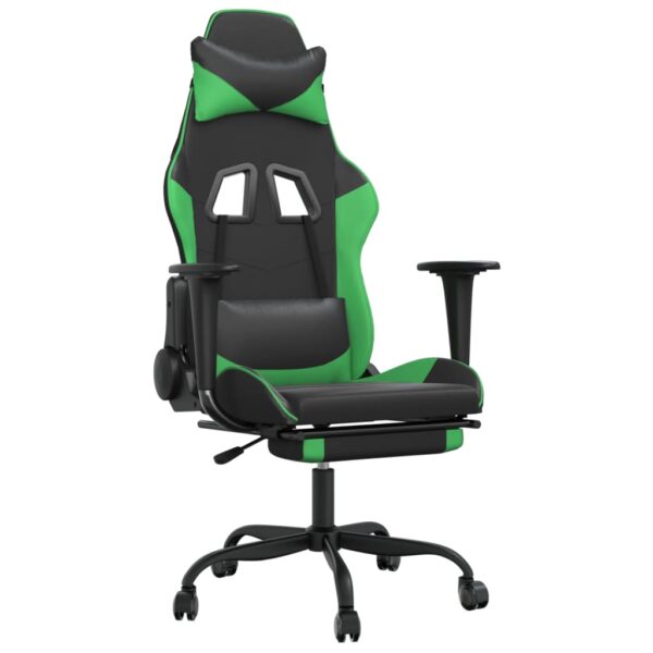 vidaXL Massage Gaming Chair with Footrest Black&Green Faux Leather - Image 2