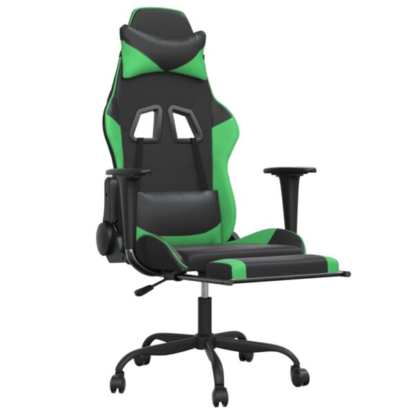 vidaXL Massage Gaming Chair with Footrest Black&Green Faux Leather - Image 3