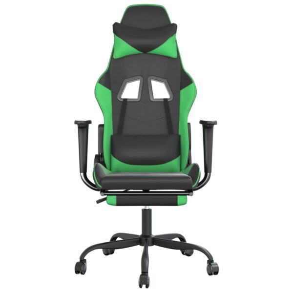 vidaXL Massage Gaming Chair with Footrest Black&Green Faux Leather - Image 4