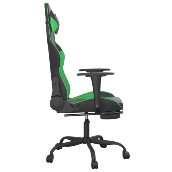 vidaXL Massage Gaming Chair with Footrest Black&Green Faux Leather - Image 5