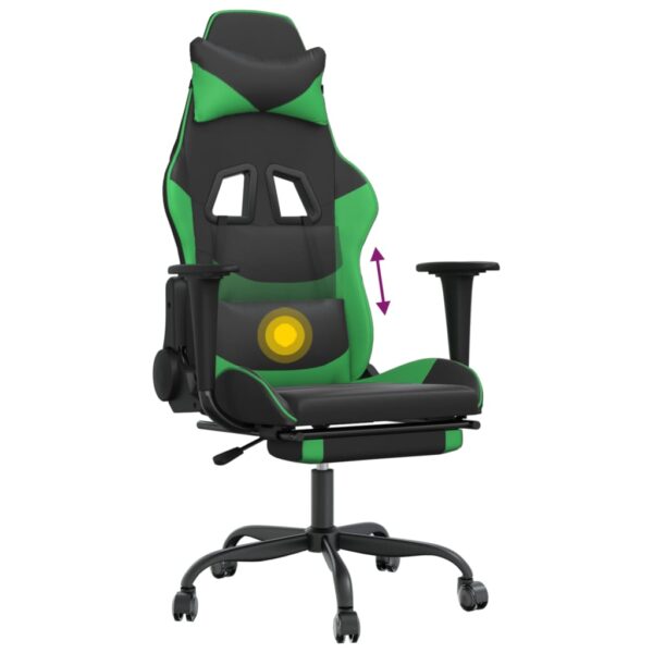 vidaXL Massage Gaming Chair with Footrest Black&Green Faux Leather - Image 8