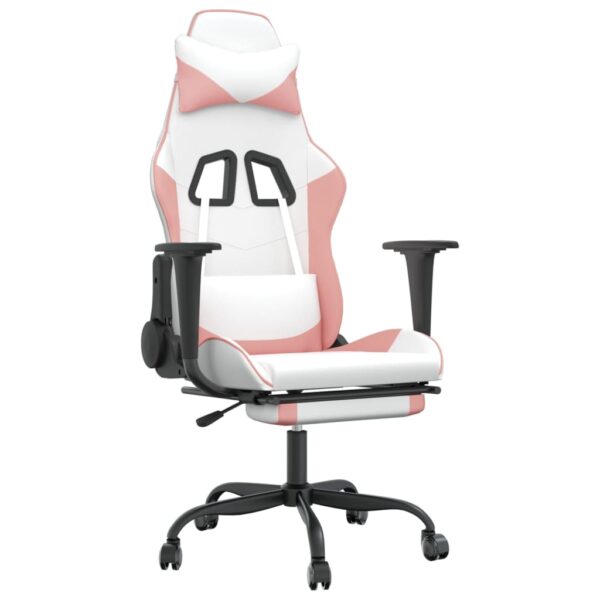 vidaXL Massage Gaming Chair with Footrest White&Pink Faux Leather - Image 2