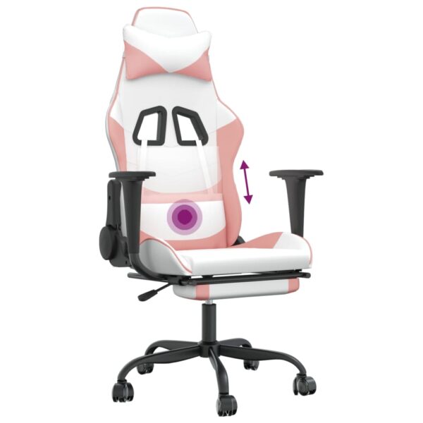 vidaXL Massage Gaming Chair with Footrest White&Pink Faux Leather - Image 12