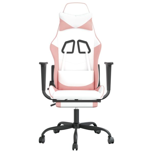 vidaXL Massage Gaming Chair with Footrest White&Pink Faux Leather - Image 4