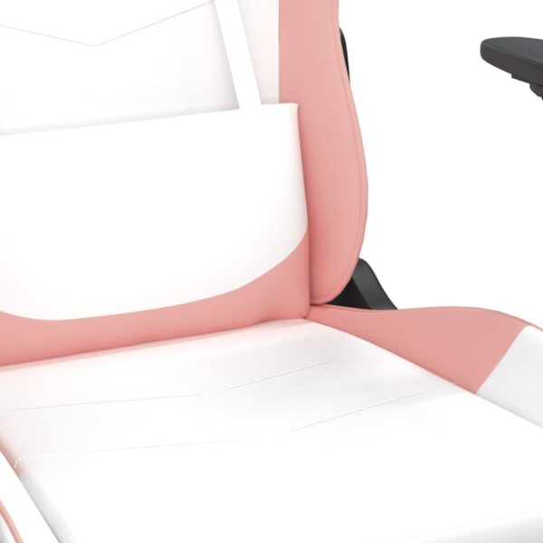 vidaXL Massage Gaming Chair with Footrest White&Pink Faux Leather - Image 10