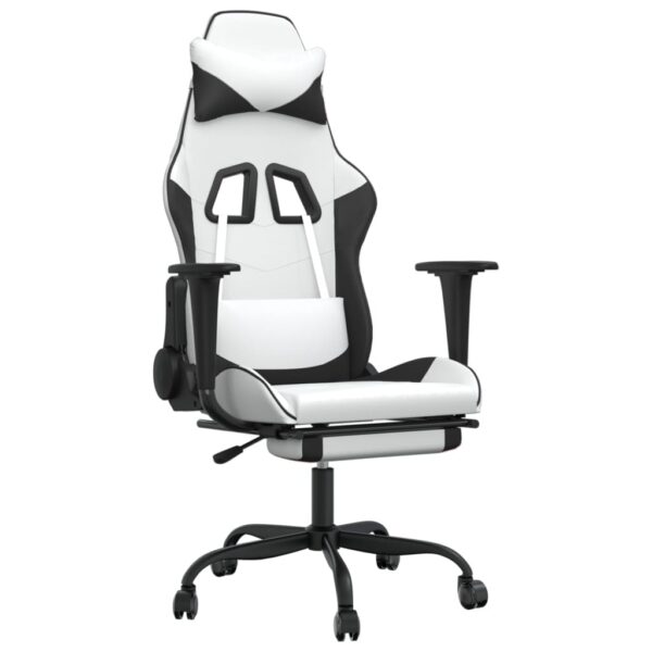 vidaXL Massage Gaming Chair with Footrest White&Black Faux Leather - Image 2