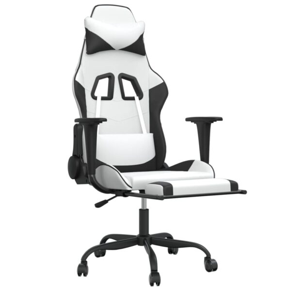 vidaXL Massage Gaming Chair with Footrest White&Black Faux Leather - Image 3