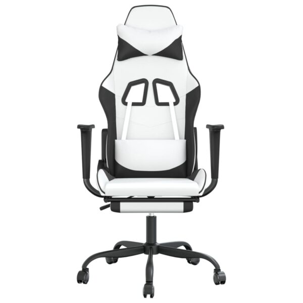 vidaXL Massage Gaming Chair with Footrest White&Black Faux Leather - Image 4