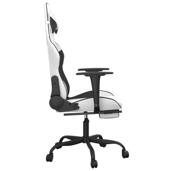 vidaXL Massage Gaming Chair with Footrest White&Black Faux Leather - Image 5