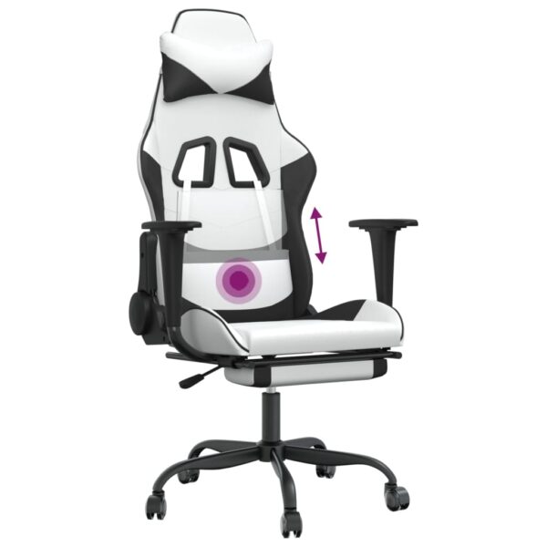 vidaXL Massage Gaming Chair with Footrest White&Black Faux Leather - Image 8