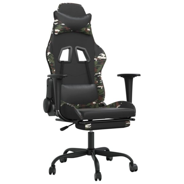 vidaXL Massage Gaming Chair with Footrest Black&Camouflage Faux Leather - Image 2