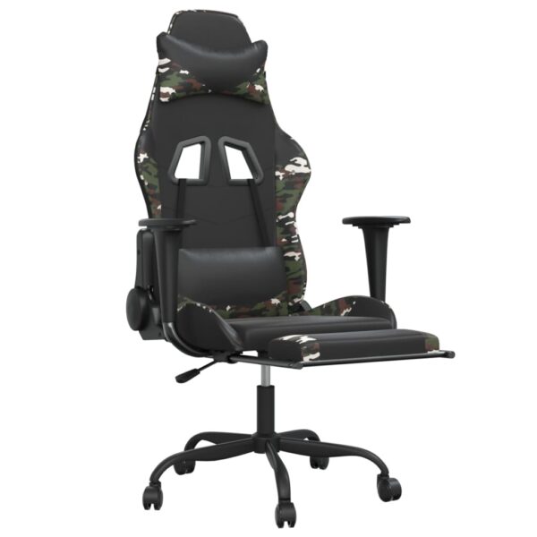 vidaXL Massage Gaming Chair with Footrest Black&Camouflage Faux Leather - Image 3