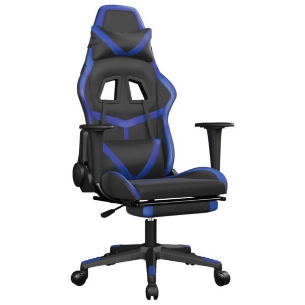 vidaXL Massage Gaming Chair with Footrest Black&Blue Faux Leather - Image 2