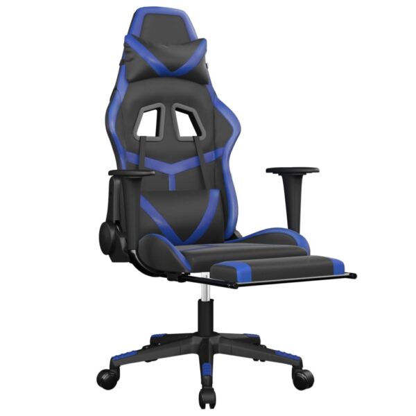 vidaXL Massage Gaming Chair with Footrest Black&Blue Faux Leather - Image 3