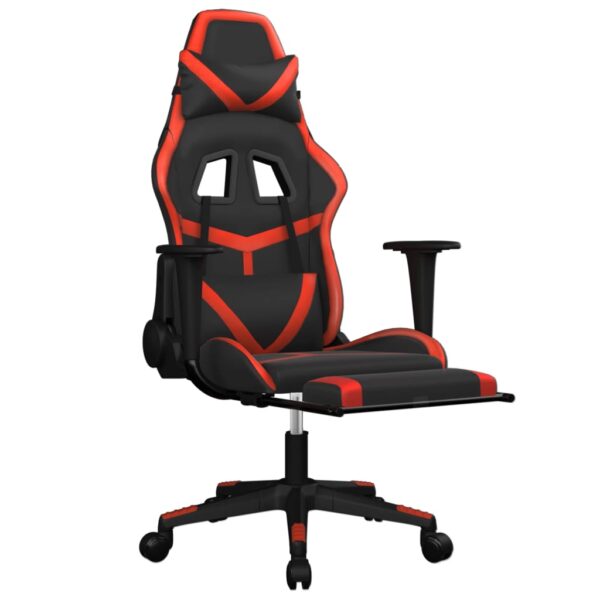 vidaXL Massage Gaming Chair with Footrest Black&Red Faux Leather - Image 3